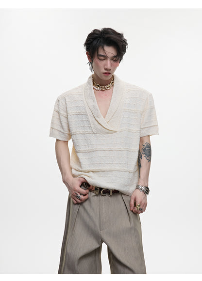 Embroidery V-Neck Short Sleeve Summer Knit T-shirt WN18369