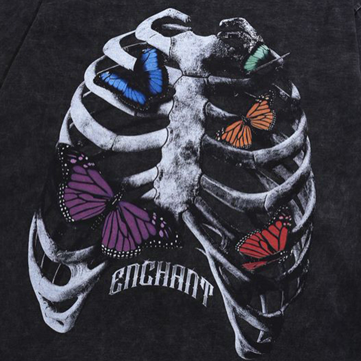 Washed Skull Butterfly Print Long Sleeve T-Shirt WN11290