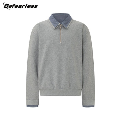 Heavyweight Fake Layered Half-Zip Polo Collar Sweatshirt WN26317