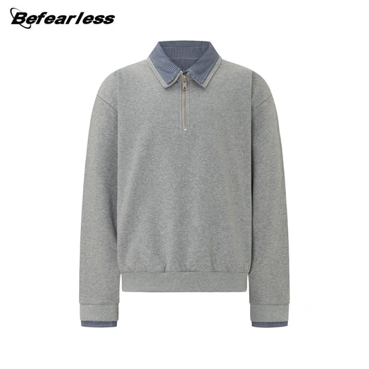Heavyweight Fake Layered Half-Zip Polo Collar Sweatshirt WN26317