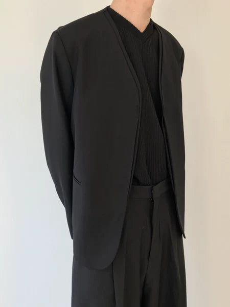Fake Layered Collarless Tailored Jacket WN21463