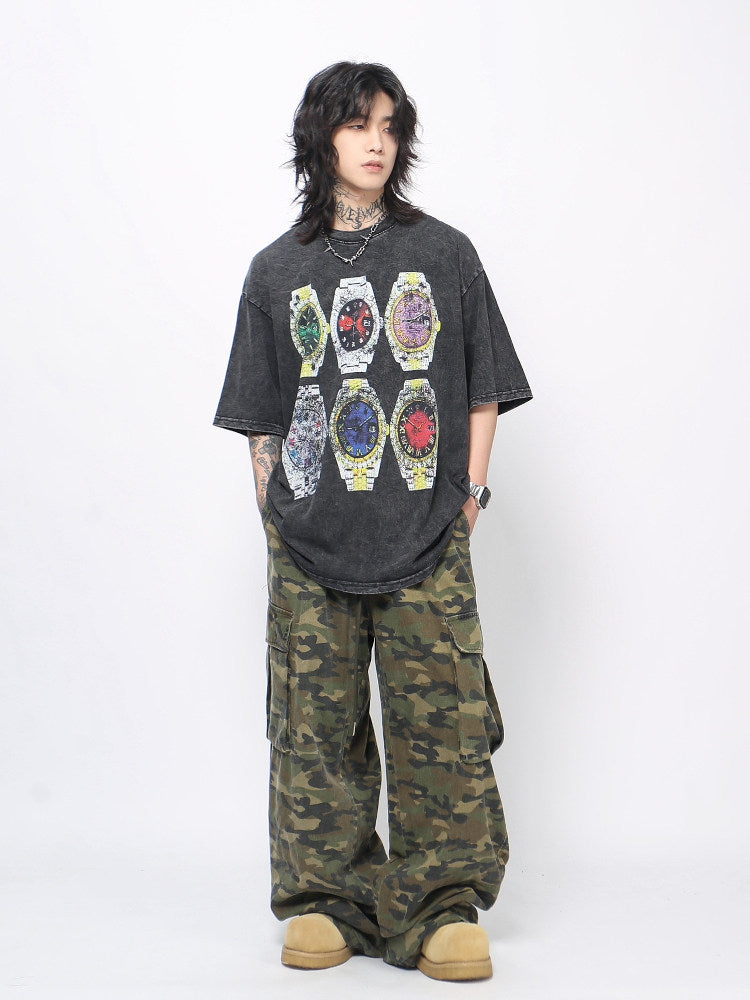 Oversize Vintage Wash Watch Graphic Short Sleeve T-Shirt WN24436