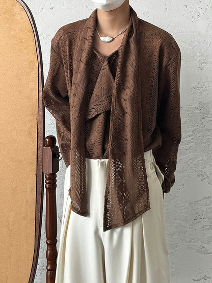 Jacquard Lace Patchwork Ribbon Long Sleeve Shirt WN19980