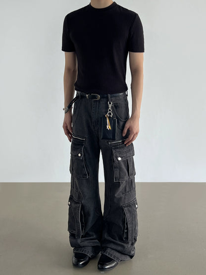 Washed Multi Pocket Denim Cargo Jeans WN21204