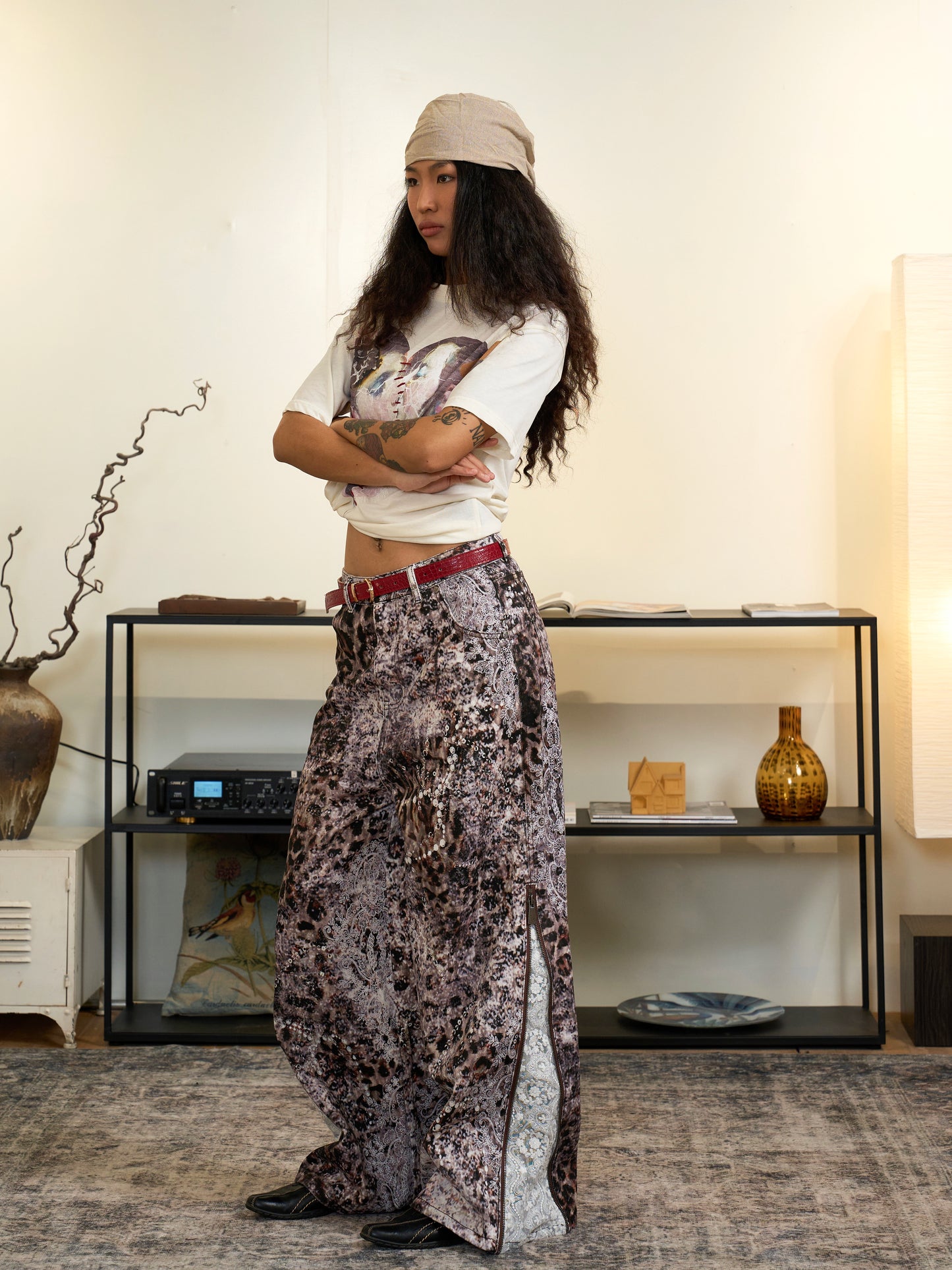 Digital Print Leopard Pattern Denim Jeans WN18992