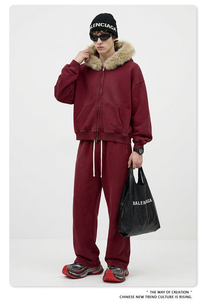 Fake Fur Collar Fleece Lining Zipper Hoodie WN23118