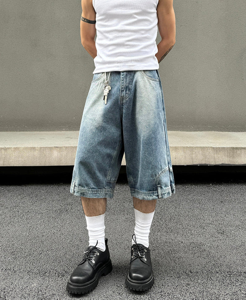 Reversed Design Straight Denim Half Pants & Denim Jeans WN19394