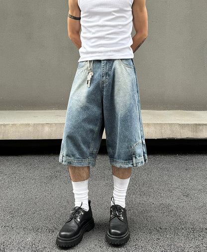 Reversed Design Straight Denim Half Pants & Denim Jeans WN19394