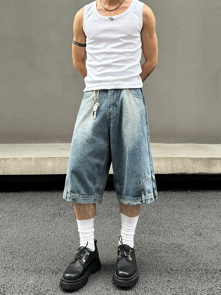 Reversed Design Straight Denim Half Pants & Denim Jeans WN19394