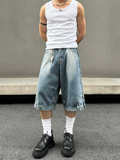 Reversed Design Straight Denim Half Pants & Denim Jeans WN19394