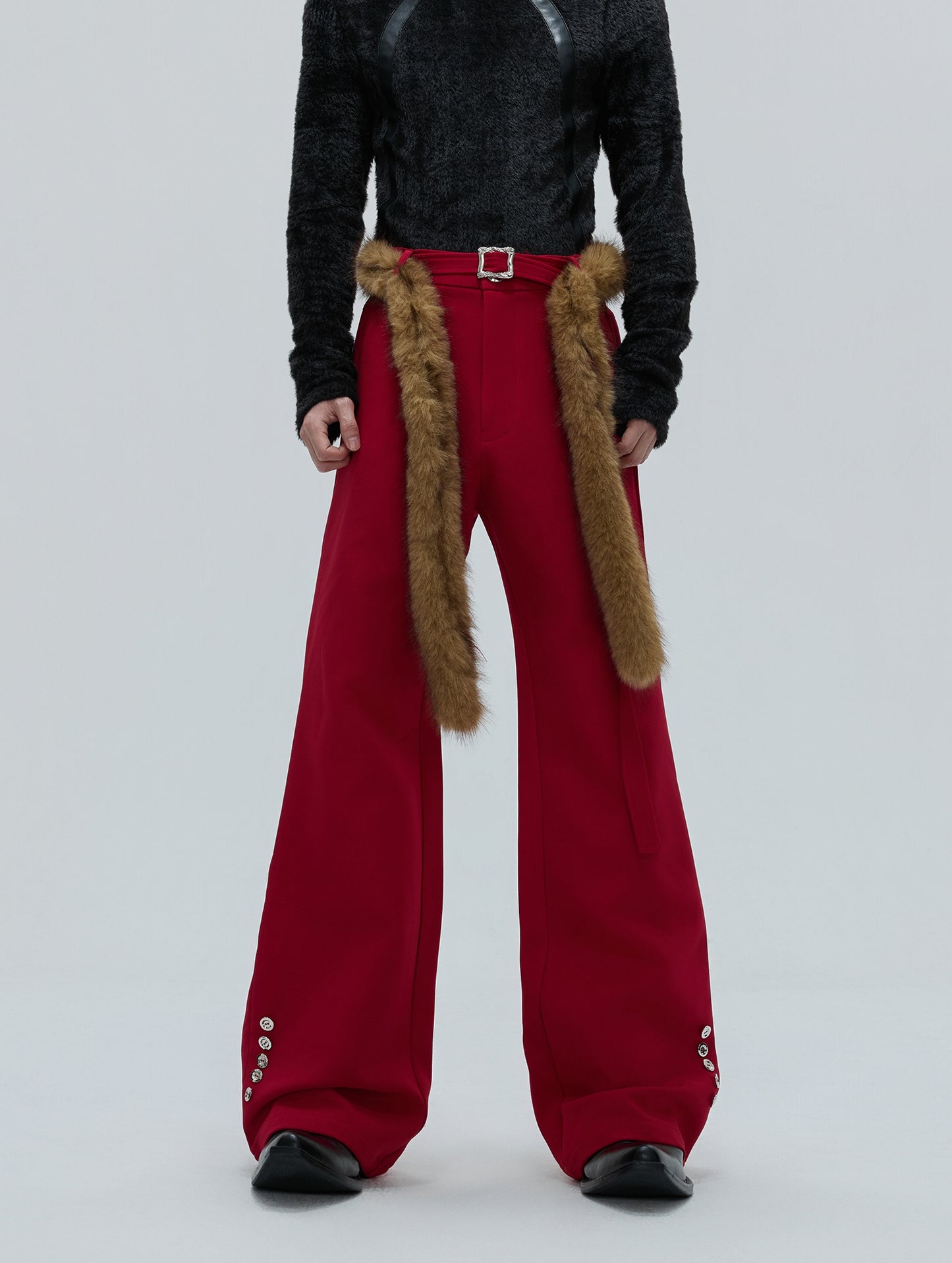 Design Flare Trousers with Fake Fur Ribbon WN21743