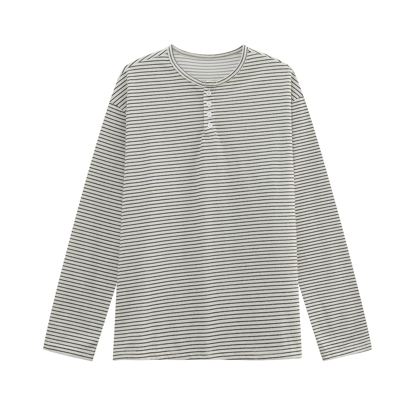 Stripe Henley Collar Long Sleeve T-Shirt & Elastic Waist Wide Leg Pants Setup WN24865