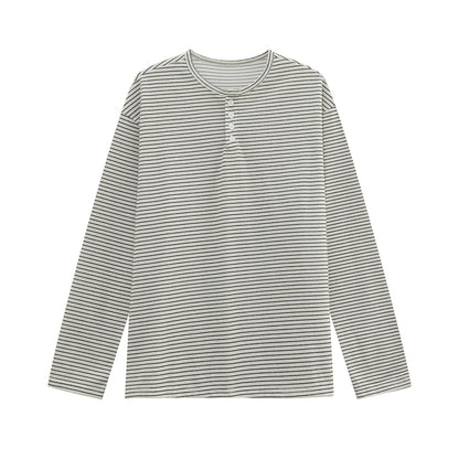 Stripe Henley Collar Long Sleeve T-Shirt & Elastic Waist Wide Leg Pants Setup WN24865