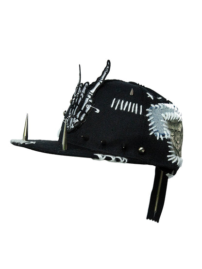 Zipper Rivet Embroidery Flat-Brim Cap WN21144