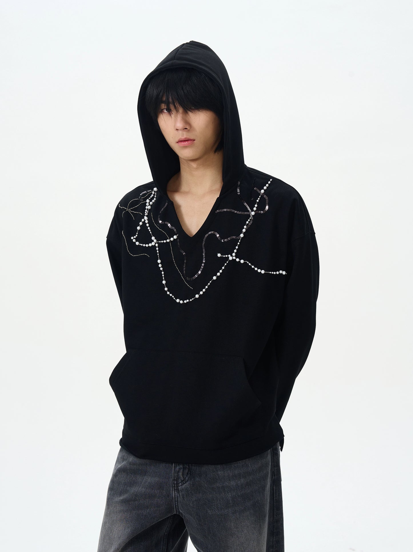 Pearl Detail Pullover Hoodie WN16368