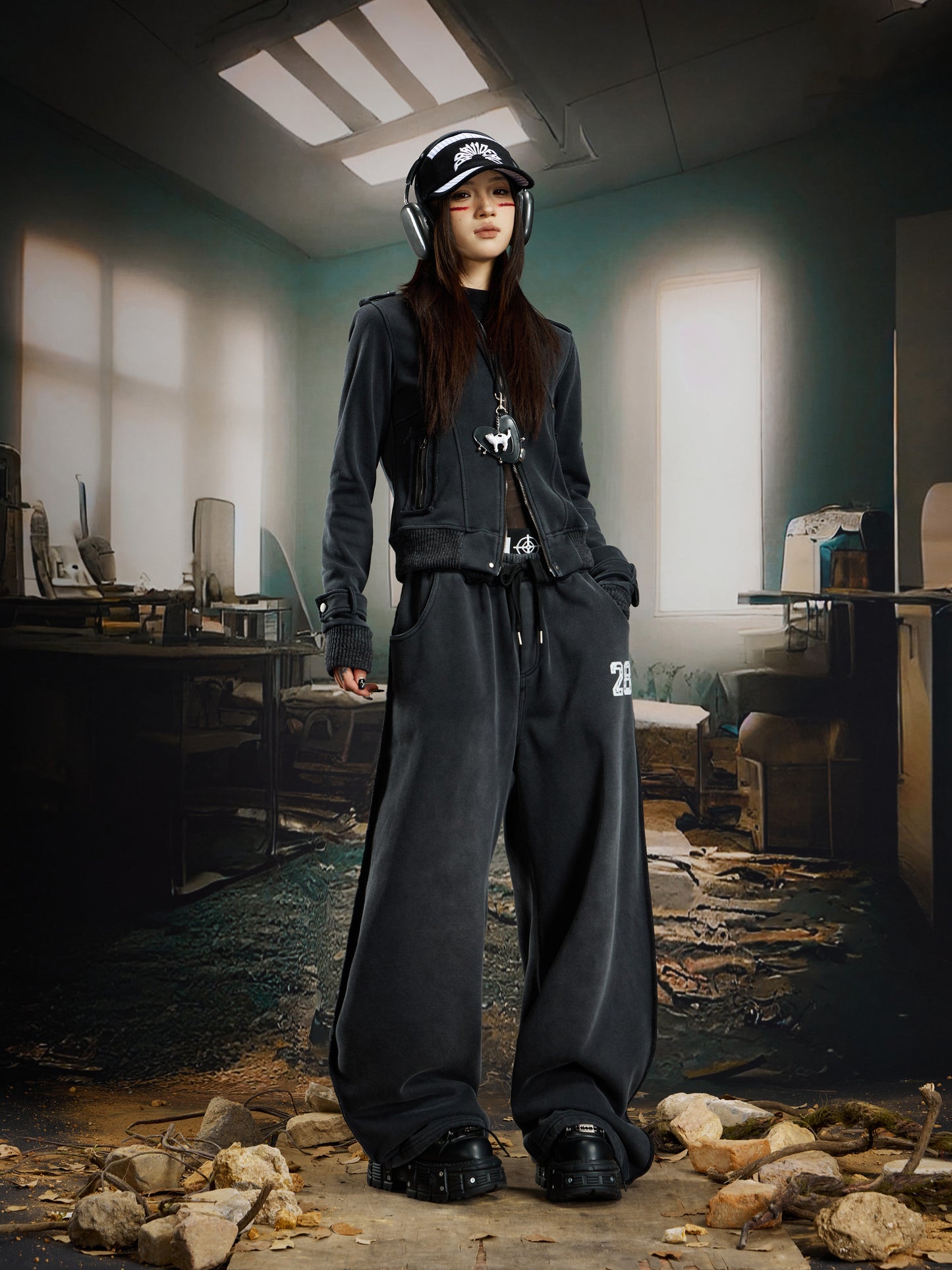 Washed Stand Neck Rivet Fleece Lining Jacket WN22761