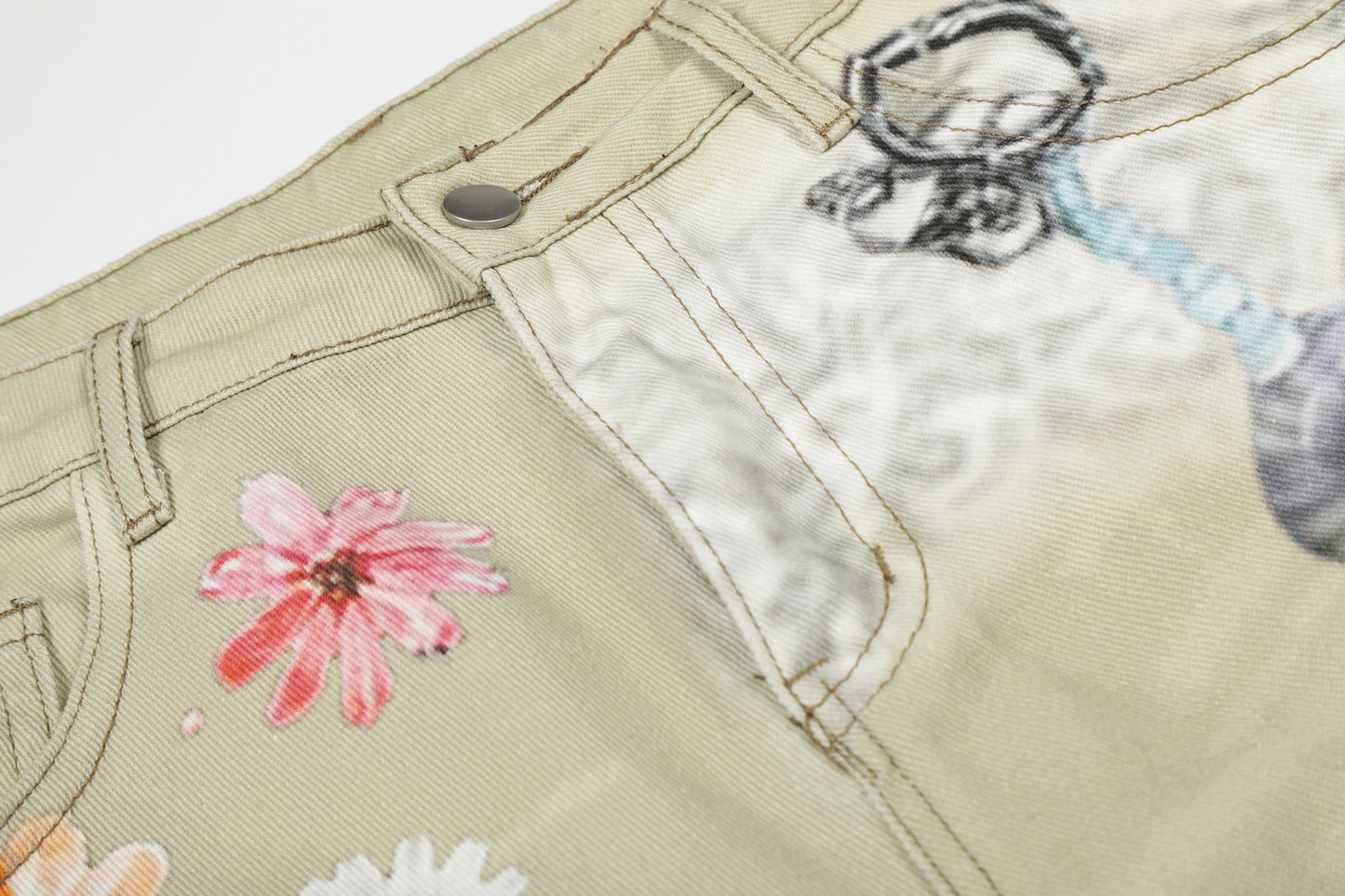 Floral Print Cropped Denim Half Jeans WN25465