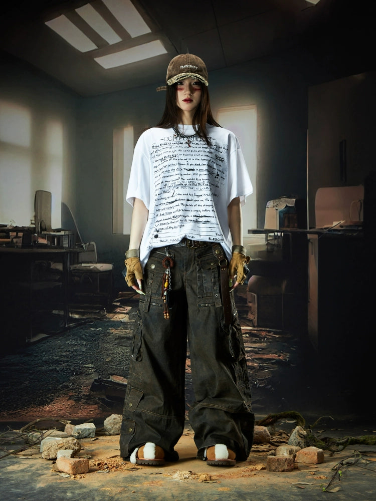 Letter Print Design Oversize Short Sleeve T-Shirt WN18496