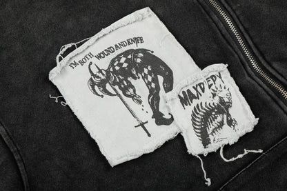 Washed Patch Logo Print Zipper Hoodie WN25763
