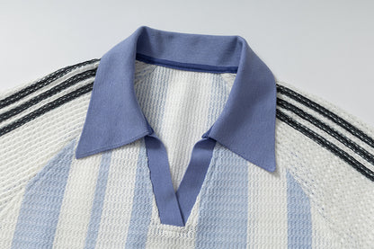 Stripe Number Print Short Sleeve Shirt WN25416