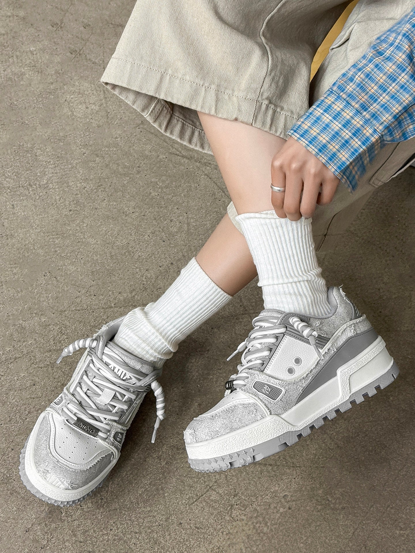 Chunky Textured Platform Lace-Up Sneakers WN24545