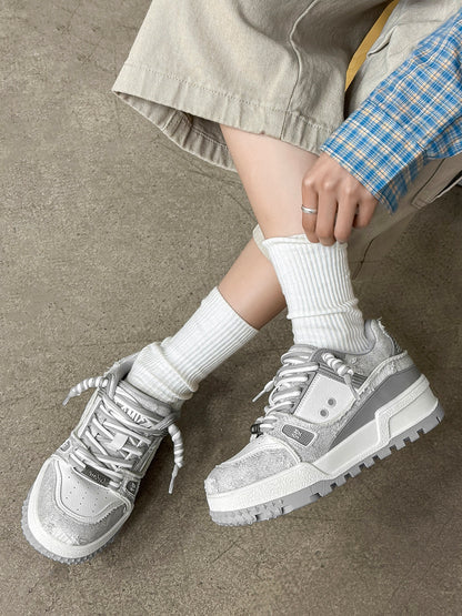Chunky Textured Platform Lace-Up Sneakers WN24545