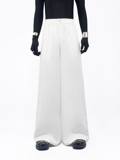 Metal Button Design Wide Leg Trousers WN23746