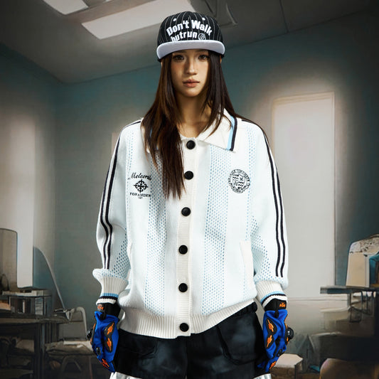 Contrast Jersey Style Embroidery Knit Cardigan WN22747