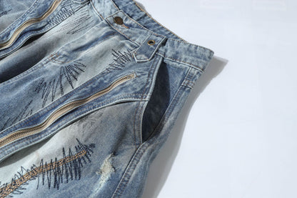 Washed Curved Wide Leg Denim Jeans WN16531