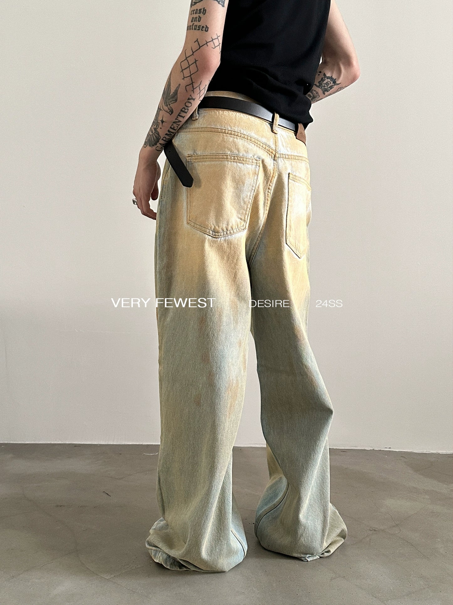 Handmade Mud Dyed Wide Leg Denim Jeans WN8889