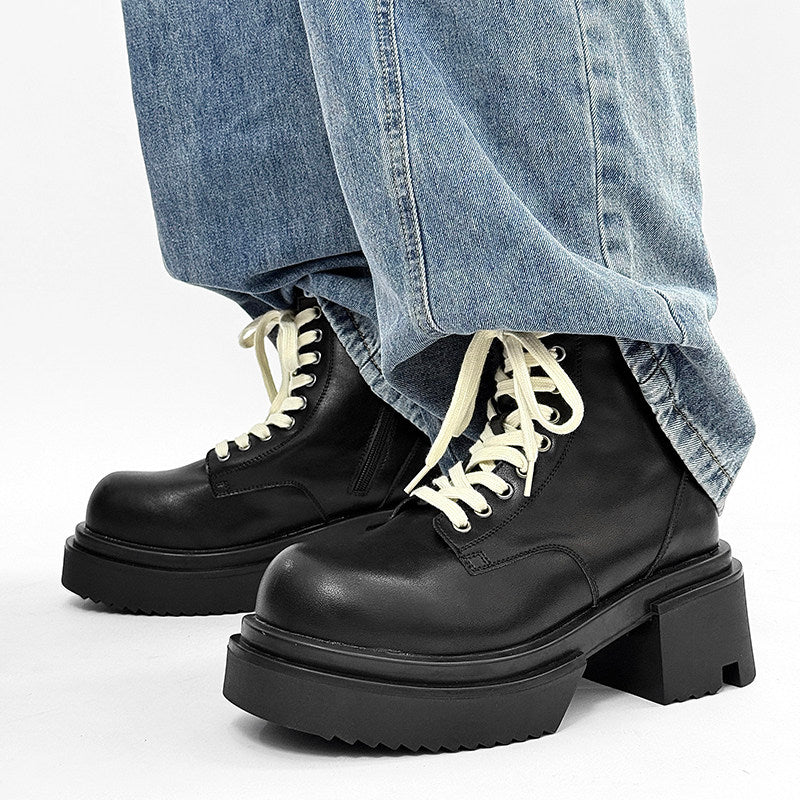 Matte Black Chunky Lace-Up Combat Boots WN24500