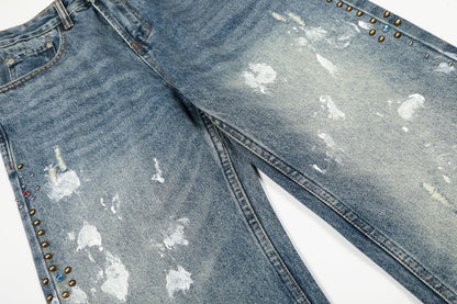 Paint Splatter Curved Denim Jeans WN26128