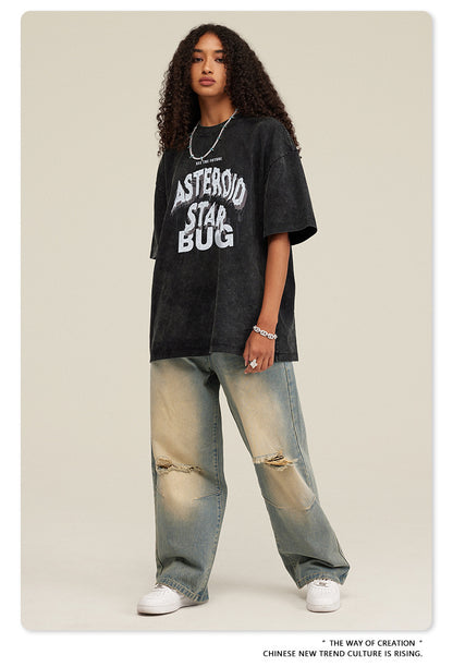 Washed Round Neck Pure Cotton Short Sleeve T-Shirt WN7832