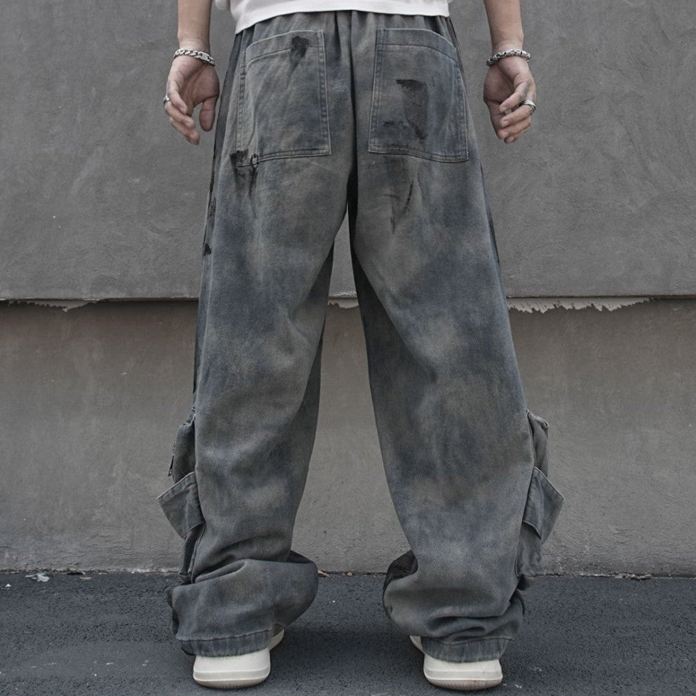 Tie-Dye Multi-Pocket Wide Leg Denim Jeans WN27857
