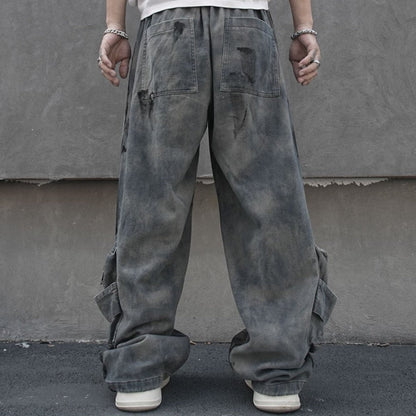 Tie-Dye Multi-Pocket Wide Leg Denim Jeans WN27857