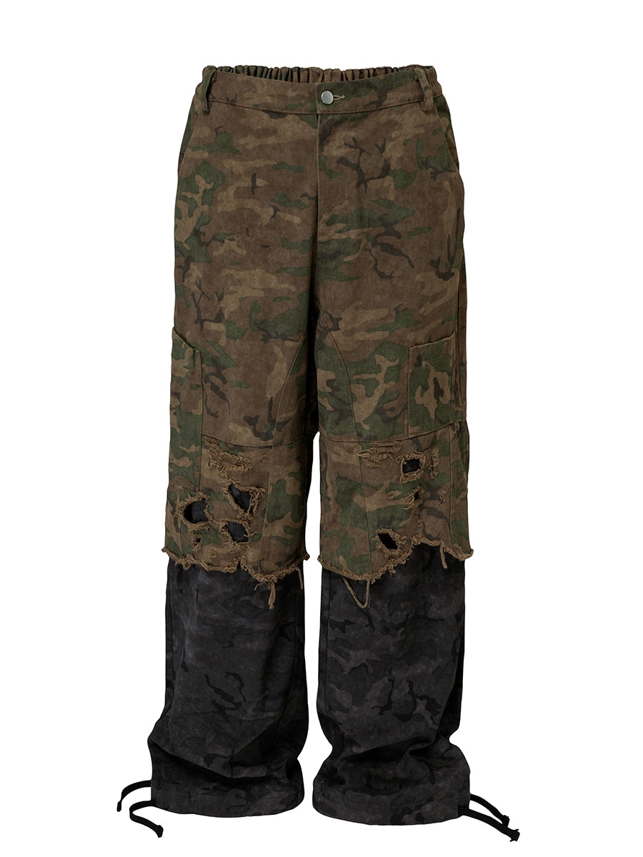 Camouflage Washed Damage Double-Layer Cargo Pants WN12270