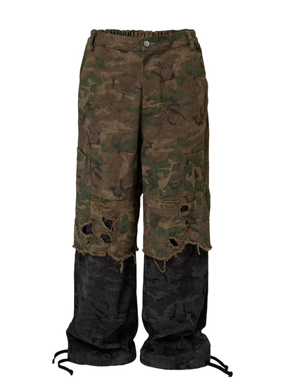 Camouflage Washed Damage Double-Layer Cargo Pants WN12270