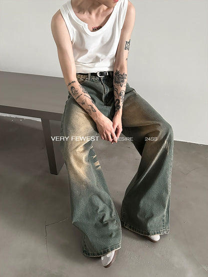 Washed Wide-Leg Straight Denim Jeans WN8881