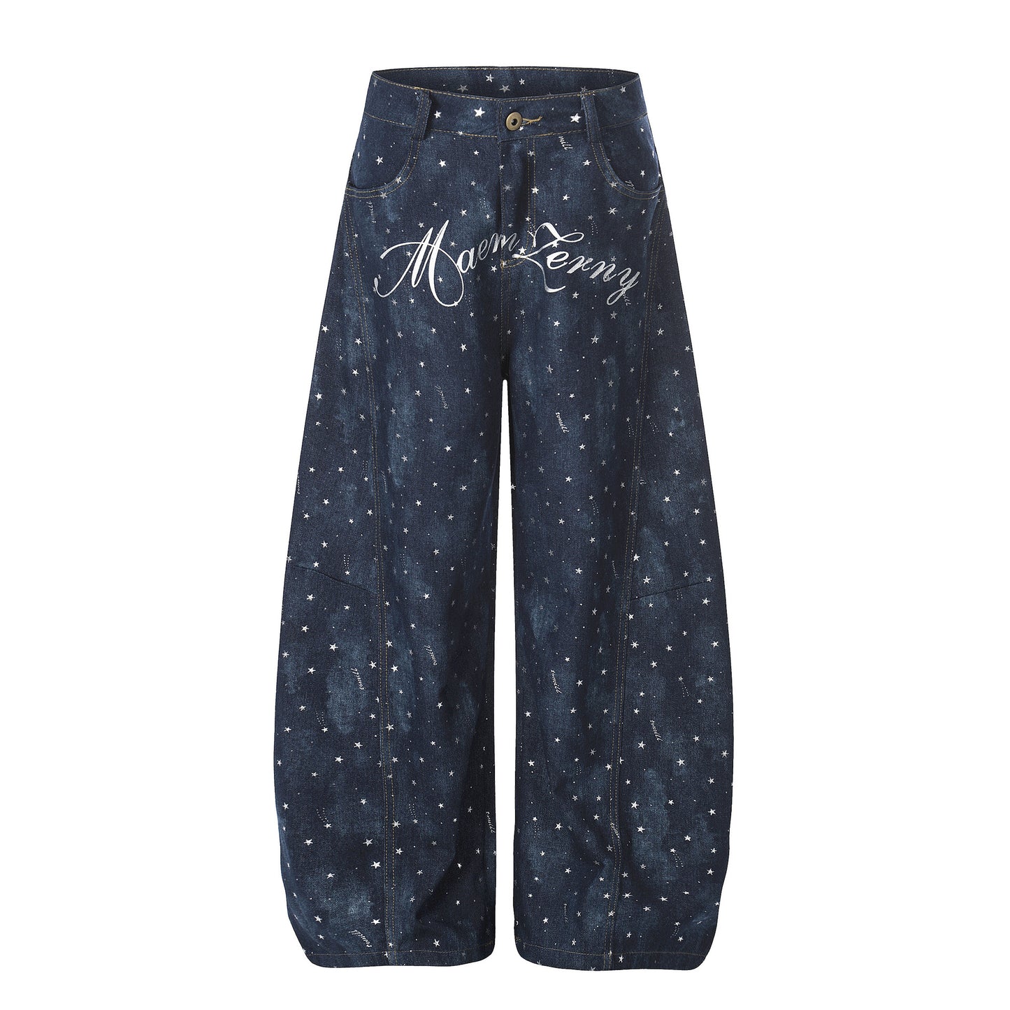 Star Print Curved Wide Leg Denim Jeans WN25696