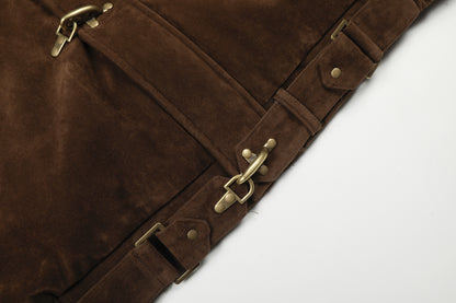 Hooded Fake Fur Collar Metal Buckle Jacket WN23092