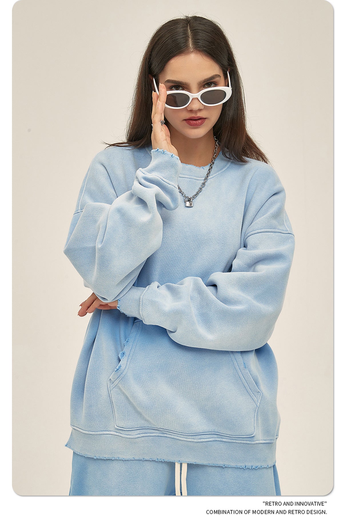 Fleece Lining Spray-dye Damage Oversize Sweatshirt WN9967