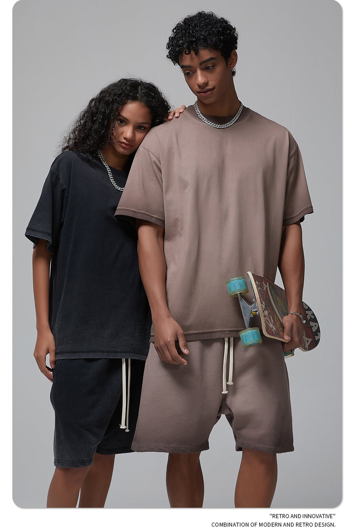 Vintage Dyed Oversize Short-sleeve T-shirt & Vintage Dyed Short Sweatpants Setup WN6642