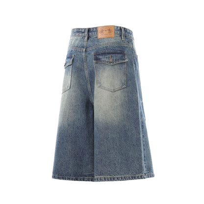Denim Wash Wide Leg Half Pants WN25644
