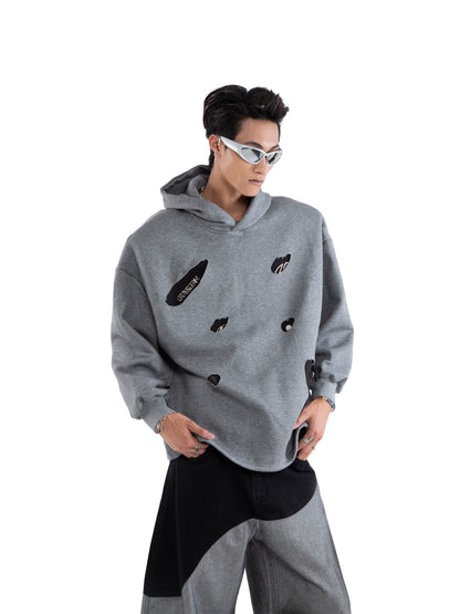 Asymmetrical Rivet Damage Zipper Hoodie WN20650