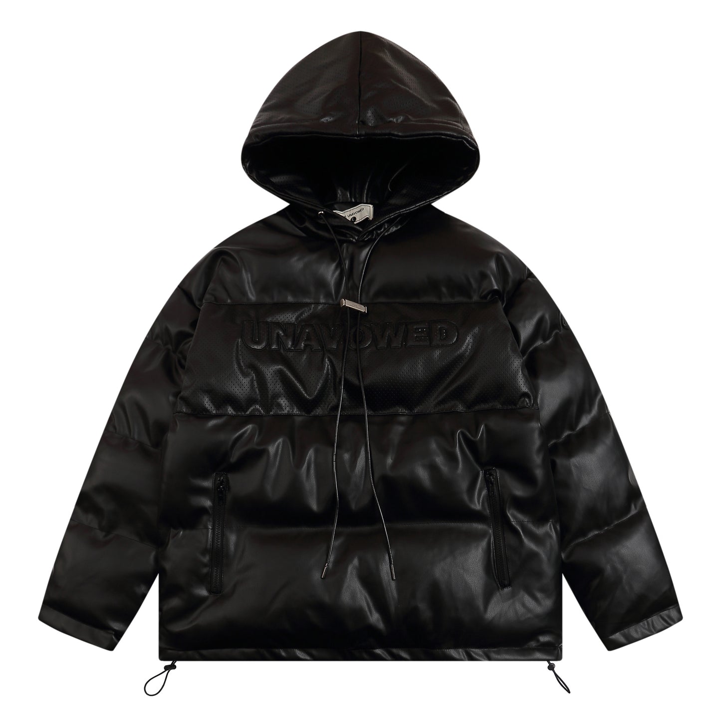 Hooded Pullover Oversize PU Leather Puffer Jacket WN11146