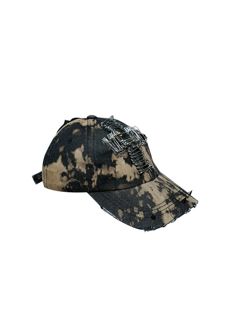 Cross Metal Hollow Tie-Dye Washed Cap WN21113