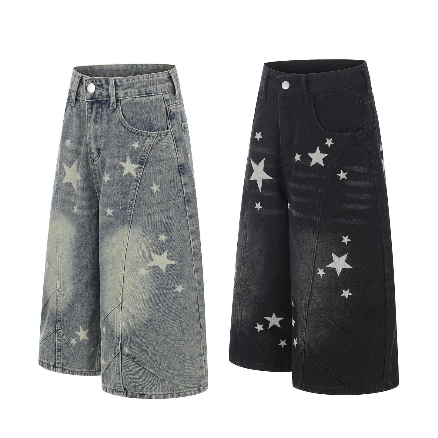 Curved Star Wide Leg Denim Short Pants WN25599
