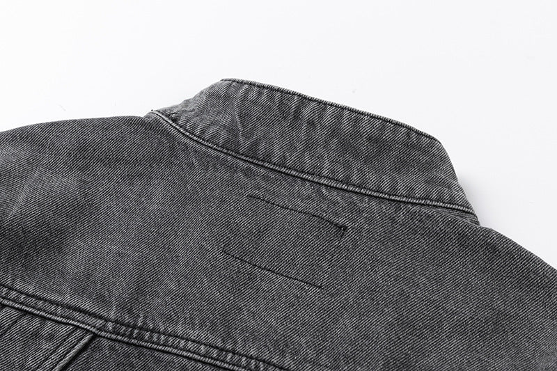 Washed Short Zipper Denim Jacket WN11291