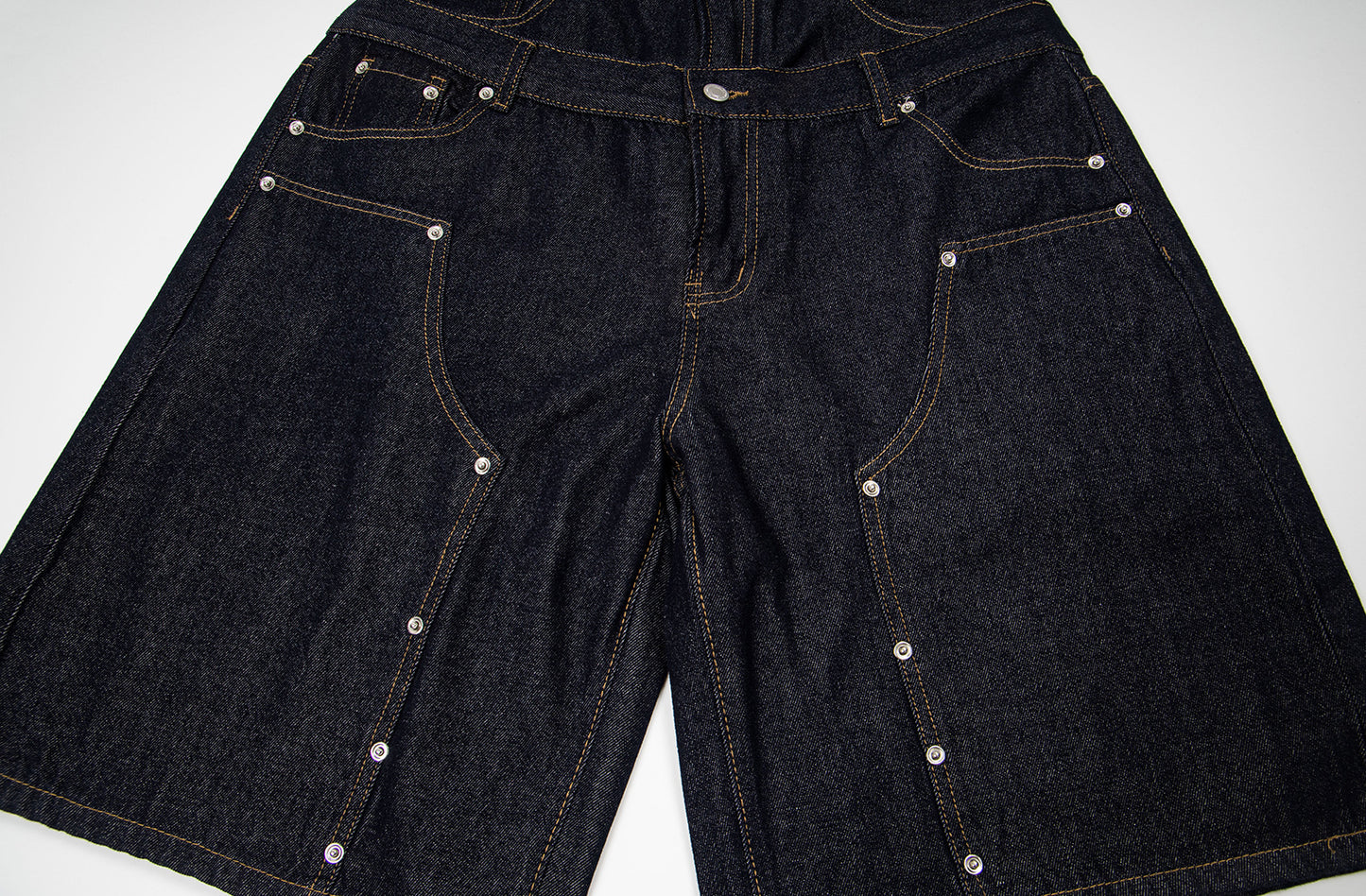Fake Layered Double-Waist Wide Leg Denim Short Pants WN25667