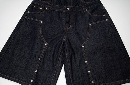 Fake Layered Double-Waist Wide Leg Denim Short Pants WN25667